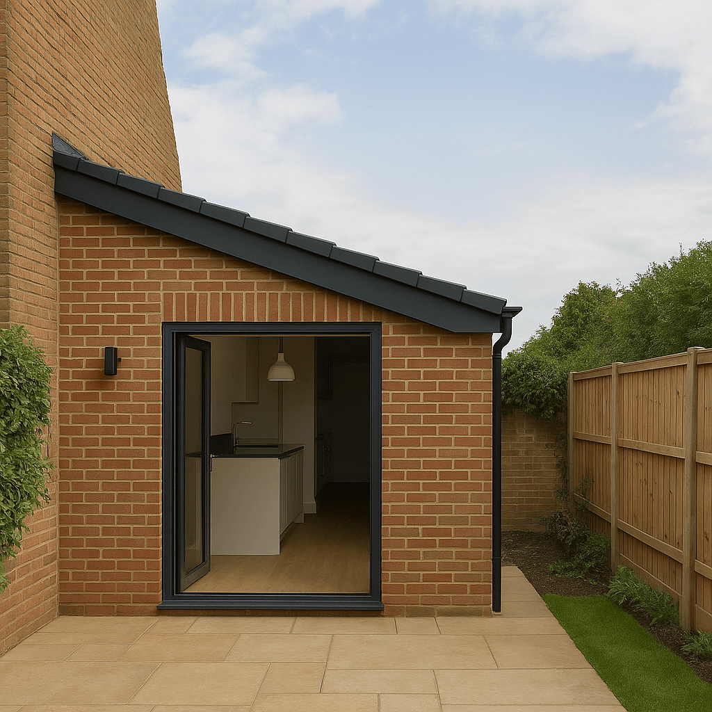 Side return home extension by Deerwood Construction in Crowborough East Sussex featuring brickwork and bi-fold doors.