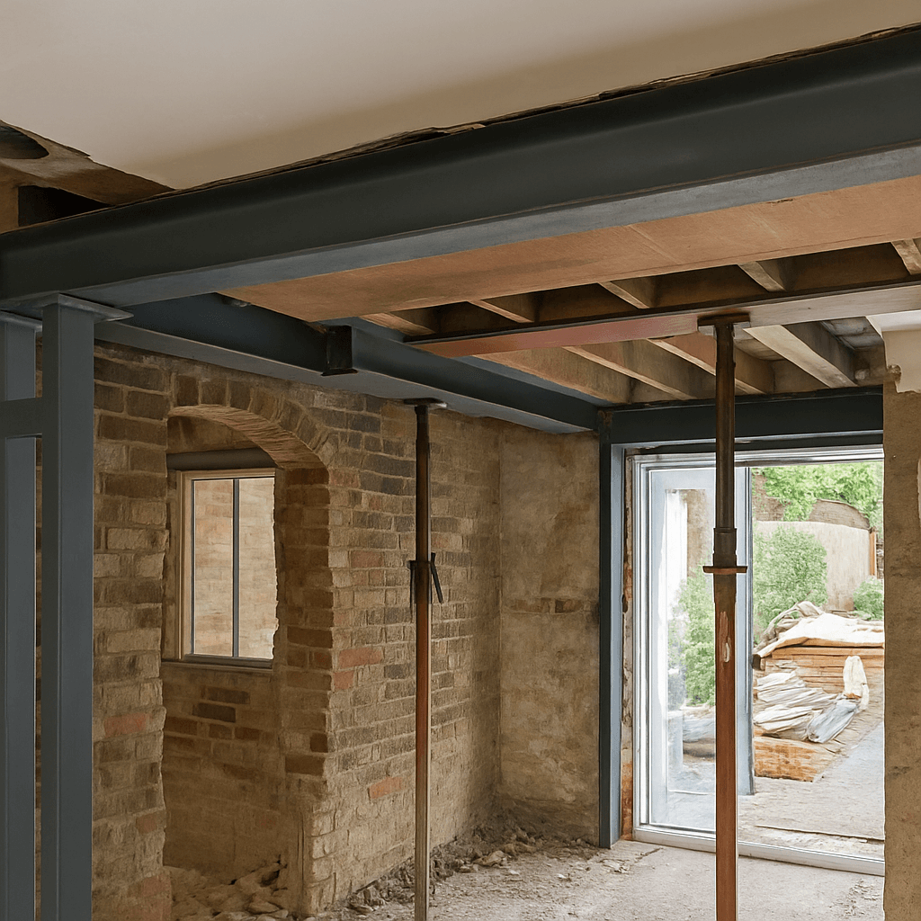 Structural steelwork and RSJ installation by Deerwood Construction in Crowborough East Sussex during property alteration.